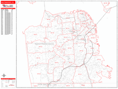 San Francisco Digital Map Red Line Style